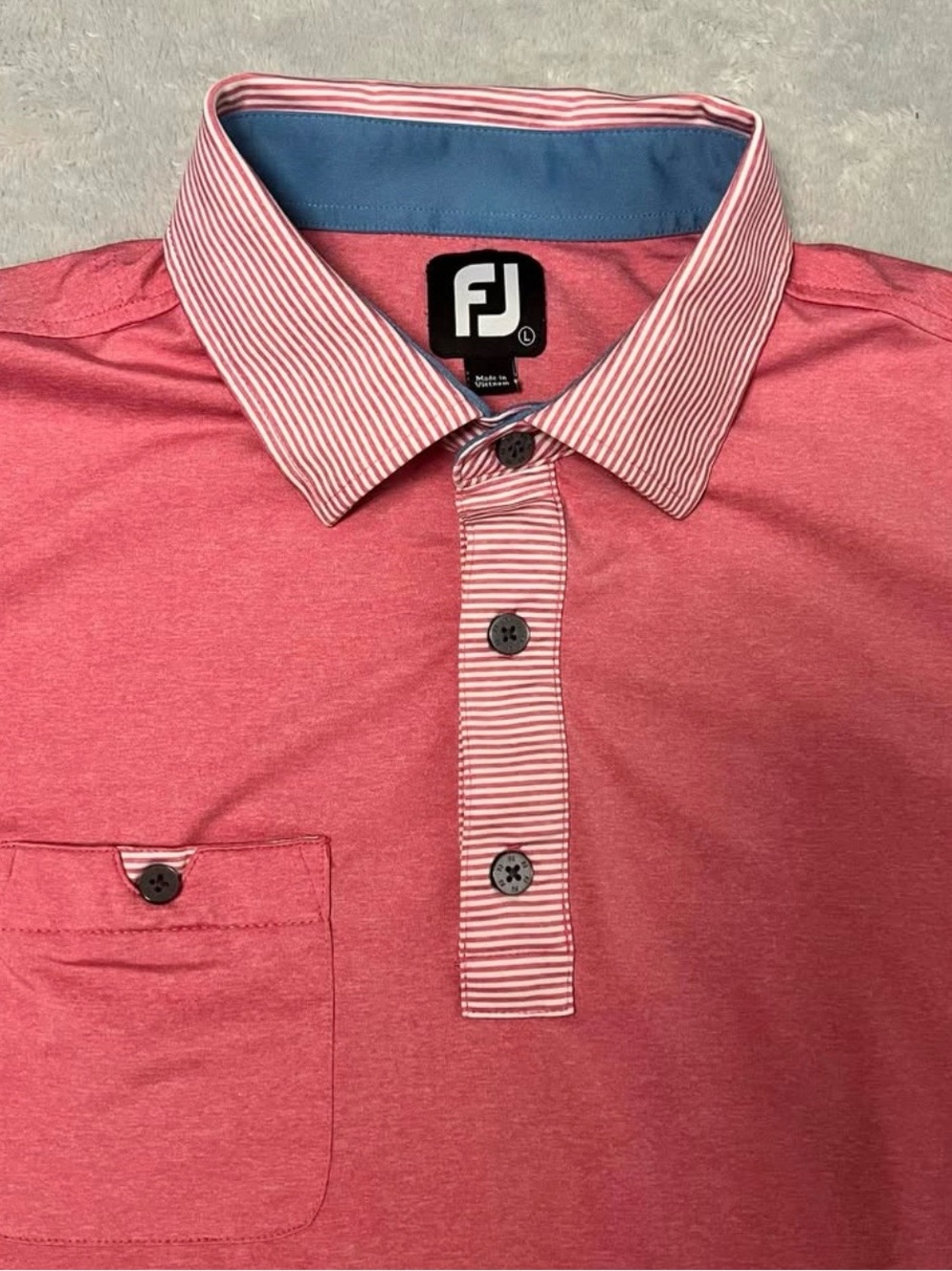 FootJoy Men’s Coral Red Polo with Striped Collar Large